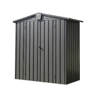 outdoor storage shed 5.7x3 ft,metal outside sheds&outdoor storage galvanized steel,tool shed with lockable double door for patio,backyard,garden,lawn (5.7x3ft, black)