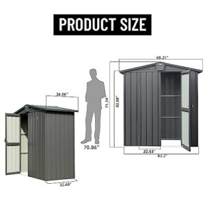 Outdoor Storage Shed 5.7x3 FT,Metal Outside Sheds&Outdoor Storage Galvanized Steel,Tool Shed with Lockable Double Door for Patio,Backyard,Garden,Lawn (5.7x3ft, Black)