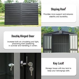 Outdoor Storage Shed 5.7x3 FT,Metal Outside Sheds&Outdoor Storage Galvanized Steel,Tool Shed with Lockable Double Door for Patio,Backyard,Garden,Lawn (5.7x3ft, Black)