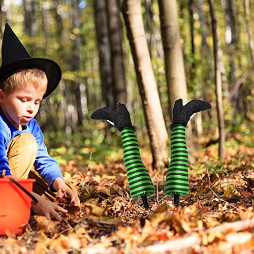 Halloween Decorations Witch Legs Yard Stakes Halloween Prosthetics Witches Legs Happy Halloween Sign Holloween Party Yard Decor Halloween Scary Decorations Personalized Gifts Cool Stuff (Green)