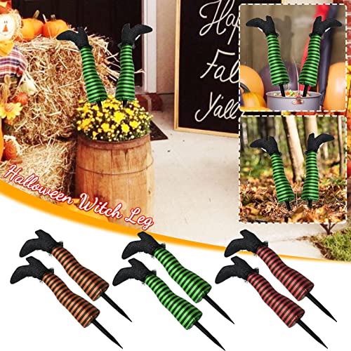 Halloween Decorations Witch Legs Yard Stakes Halloween Prosthetics Witches Legs Happy Halloween Sign Holloween Party Yard Decor Halloween Scary Decorations Personalized Gifts Cool Stuff (Green)