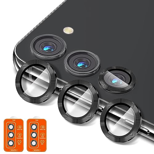 OuYteu [3+2Pcs]*2 Pack For Samsung Galaxy S23/S23 Plus Camera Lens Protector, 9H Tempered Glass Camera Cover Screen Protector Metal Separate Ring For S23/S23 Plus 5G 2023 [Mounting Tray]