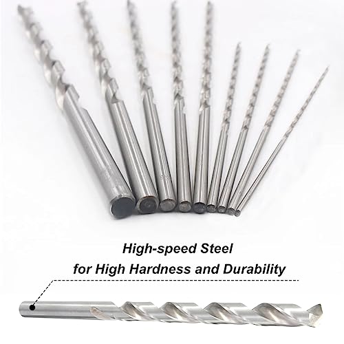 Saipe 9PCS 150-200mm Extra Long Twist Drill Bits Set Round Straight Shank Tool Sets, Lengthened High Speed Steel Twist Drill Set Tool for Wood Plastic and Aluminum(2-10mm OD)