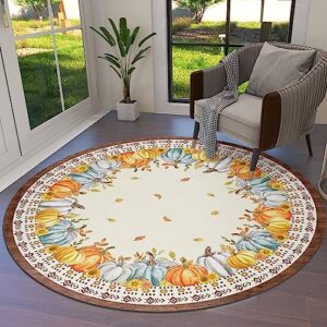 lifemusion fall thanksgiving round area rugs, western southwest maple leaf pumpkin non-skid children playing mat, 3ft soft circle farmhouse rugs for living room, bedroom, dining room