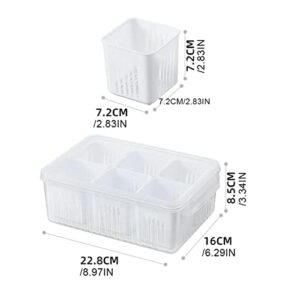 Food Storage Containers with Lids Airtight for Fridge, Refrigerator Fresh-keeping Food Storage Box Strainer with 6 Drain Basket, Vegetable Fridge Storage for Chopped Scallion Ginger Garlic Onion