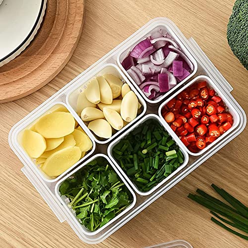 Food Storage Containers with Lids Airtight for Fridge, Refrigerator Fresh-keeping Food Storage Box Strainer with 6 Drain Basket, Vegetable Fridge Storage for Chopped Scallion Ginger Garlic Onion