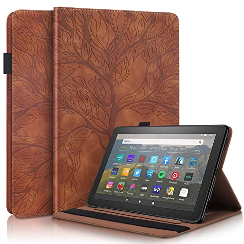 Tablet PC Case Compatible with Kindle Fire 7 Tablet Case 2022 12th PU Leather Case Flip Wallet Protective Cover Tree of Life Tablet Case Card Slot Tablet PC Cover Tablet Home (Color : Brown)