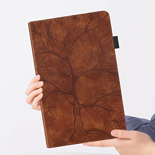 Tablet PC Case Compatible with Kindle Fire 7 Tablet Case 2022 12th PU Leather Case Flip Wallet Protective Cover Tree of Life Tablet Case Card Slot Tablet PC Cover Tablet Home (Color : Brown)