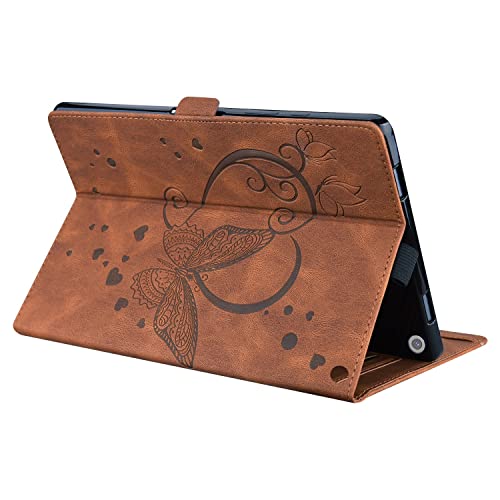 Tablet PC Case Compatible with Kindle Fire 7 Tablet Case 2022 12th Butterfly Embossed Folding Stand Protective Cover Shockproof PU Leather Flip Case Card Slot Tablet PC Case Tablet Home (Color : Brow