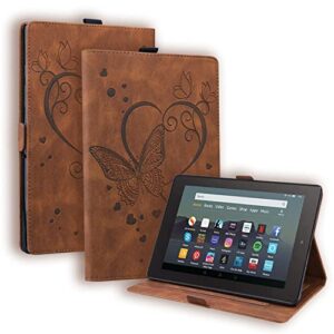 Tablet PC Case Compatible with Kindle Fire 7 Tablet Case 2022 12th Butterfly Embossed Folding Stand Protective Cover Shockproof PU Leather Flip Case Card Slot Tablet PC Case Tablet Home (Color : Brow
