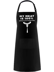 hyzrz funny aprons for men, women - my meat is 100% - gifts for fathers day, mothers day, birthday - cooking grilling bbq chef apron (black)