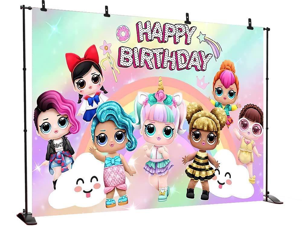 7X5FT Doll Toy Backdrop Girls Happy Birthday  Photo Photography Backdrops Dolls Birthday Party Background Newborn Baby Shower Banner 