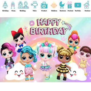 7X5FT Doll Toy Backdrop Girls Happy Birthday  Photo Photography Backdrops Dolls Birthday Party Background Newborn Baby Shower Banner 