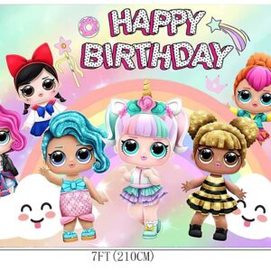 7X5FT Doll Toy Backdrop Girls Happy Birthday  Photo Photography Backdrops Dolls Birthday Party Background Newborn Baby Shower Banner 