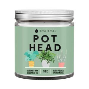 pot head - funny flames candle, 9oz fresh pine scented, funny gifts for women, men, best friends birthday gifts for women, friendship gifts for her, funny gifts, mom, scented 9 oz coconut candle