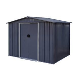 outdoor storage shed 8 x 6 ft large metal tool sheds, heavy duty storage house with sliding doors with air vent for backyard patio lawn to store bikes, tools, lawnmowers dark grey