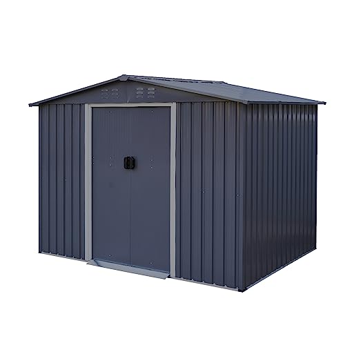 Outdoor Storage Shed 8 x 6 FT Large Metal Tool Sheds, Heavy Duty Storage House with Sliding Doors with Air Vent for Backyard Patio Lawn to Store Bikes, Tools, Lawnmowers Dark Grey