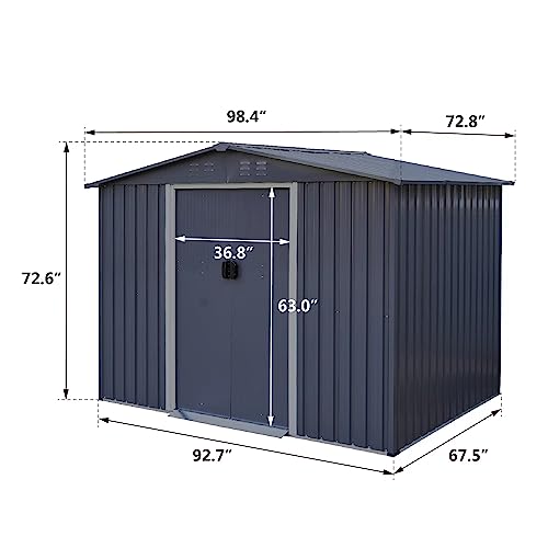 Outdoor Storage Shed 8 x 6 FT Large Metal Tool Sheds, Heavy Duty Storage House with Sliding Doors with Air Vent for Backyard Patio Lawn to Store Bikes, Tools, Lawnmowers Dark Grey