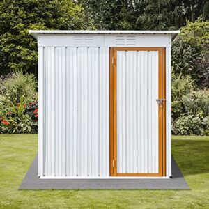 GLANZEND 5FT x 4FT Metal Outdoor Storage Shed, Anti-Corrosion Utility Tool House with Lockable Door & Vents, Waterproof Storage Garden Shed for Backyard Patio Lawn, White+Yellow