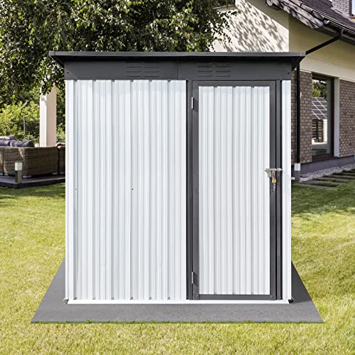 GLANZEND 5Ft x 3Ft Metal Outdoor Storage Garden Shed, with Single Lockable Door & Vents, Waterproof Anti-Corrosion Weatherproof, Tool House Equipments Organizer for Backyard Lawn Garage, White