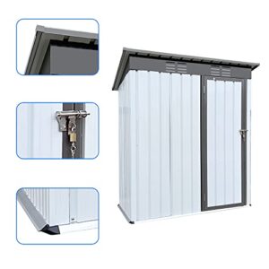 GLANZEND 5Ft x 3Ft Metal Outdoor Storage Garden Shed, with Single Lockable Door & Vents, Waterproof Anti-Corrosion Weatherproof, Tool House Equipments Organizer for Backyard Lawn Garage, White