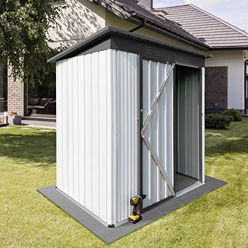 GLANZEND 5Ft x 3Ft Metal Outdoor Storage Garden Shed, with Single Lockable Door & Vents, Waterproof Anti-Corrosion Weatherproof, Tool House Equipments Organizer for Backyard Lawn Garage, White