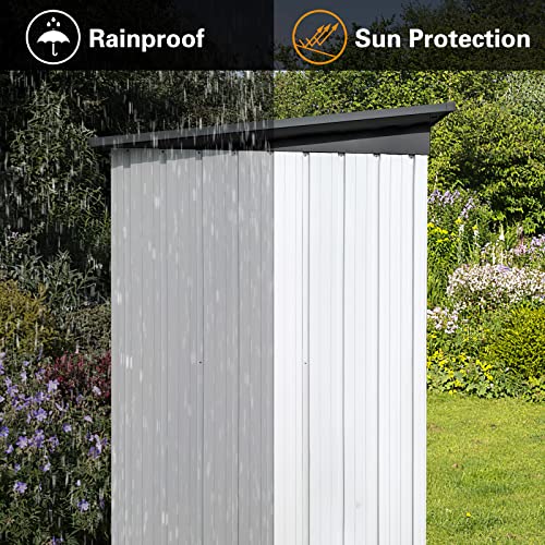 GLANZEND 5Ft x 3Ft Metal Outdoor Storage Garden Shed, with Single Lockable Door & Vents, Waterproof Anti-Corrosion Weatherproof, Tool House Equipments Organizer for Backyard Lawn Garage, White