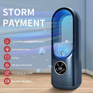 Portable Air Conditioner, USB Leafless Fan Household Dormitory Office Desktop Humidification Electric Fan, Multifunctional Timing Air Conditioning Fan, for Office Bedroom Travel Camping (Blue)