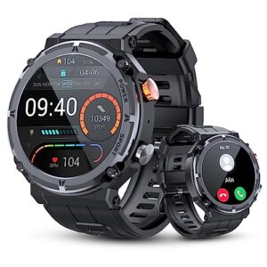pureroyi smart watch, 5atm waterproof military smart watches for men with bluetooth call (answer/dial call), 1.39'' outdoor tactical fitness tracker watch with 111 sports moeds for android ios phone