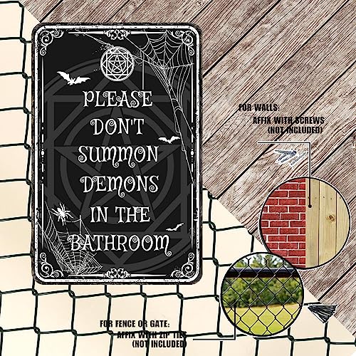 Spooky Metal Sign Please Do Not Summon Demons In The Bathroom,Gothic Bathroom Decor Wall Art,Halloween Decorations Witchy Goth Room Decor 12x8 Inches