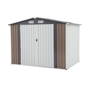 oc orange-casual 8 x 6 ft outdoor storage shed, metal garden tool shed, outside sheds & outdoor storage galvanized steel w/lockable door for backyard, patio, lawn, white & brown