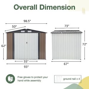 OC Orange-Casual 8 x 6 FT Outdoor Storage Shed, Metal Garden Tool Shed, Outside Sheds & Outdoor Storage Galvanized Steel w/Lockable Door for Backyard, Patio, Lawn, White & Brown