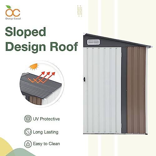 OC Orange-Casual 8 x 6 FT Outdoor Storage Shed, Metal Garden Tool Shed, Outside Sheds & Outdoor Storage Galvanized Steel w/Lockable Door for Backyard, Patio, Lawn, White & Brown