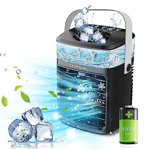 Dr. Prepare Portable Air Conditioner Rechargeable Personal Evaporative Air Cooler with 3 Powerful Speeds, Timer and 7 Color Night Light, Small Desk Cooling Fan for Room, Home, Office, Camping