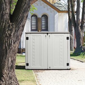 Outvita Outdoor Horizontal Storage Sheds, 34 Cu Ft Weather Resistant Resin Tool Shed, Multi-Opening Door Waterproof & Lockable for Storage of Bike, Trash Cans, Garden Tools, Lawn Mowers