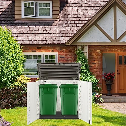 Outvita Outdoor Horizontal Storage Sheds, 34 Cu Ft Weather Resistant Resin Tool Shed, Multi-Opening Door Waterproof & Lockable for Storage of Bike, Trash Cans, Garden Tools, Lawn Mowers