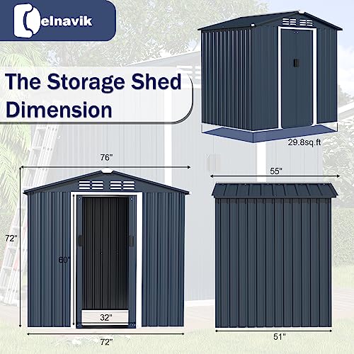 Delnavik 6'X4' Outdoor Metal Storage Shed, Metal Shed Kit with Double Doorknobs and Air Vents Waterproof Sheds Cabinet for Patio and Outside Storage