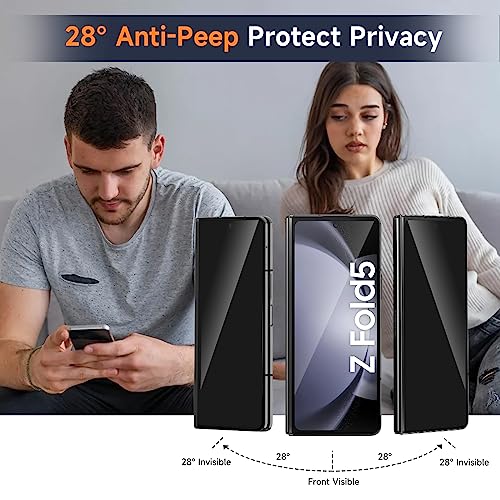 LYWHL [2+2 Pack] Samsung Galaxy Z Fold 5 Privacy Screen Protector + Camera Lens Protector, with Alignment Frame Easy Installation , Anti Spy HD Clear Tempered Glass Protector Film for Galaxy Z Fold 5 5G , Anti Scratch Bubble Free Case Friendly Front Scree