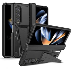 eaxer for samsung galaxy z fold 4 case, shockproof heavy duty case built-in kickstand hybrid stand hinge protection cover (black)
