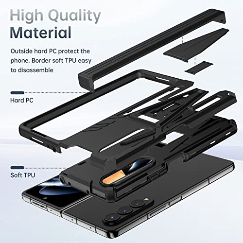 EAXER for Samsung Galaxy Z Fold 4 Case, Shockproof Heavy Duty Case Built-in Kickstand Hybrid Stand Hinge Protection Cover (Black)