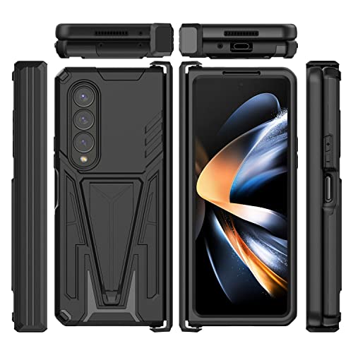 EAXER for Samsung Galaxy Z Fold 4 Case, Shockproof Heavy Duty Case Built-in Kickstand Hybrid Stand Hinge Protection Cover (Black)