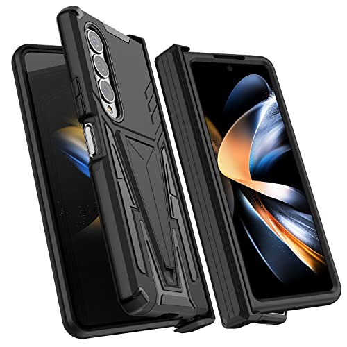 EAXER for Samsung Galaxy Z Fold 4 Case, Shockproof Heavy Duty Case Built-in Kickstand Hybrid Stand Hinge Protection Cover (Black)