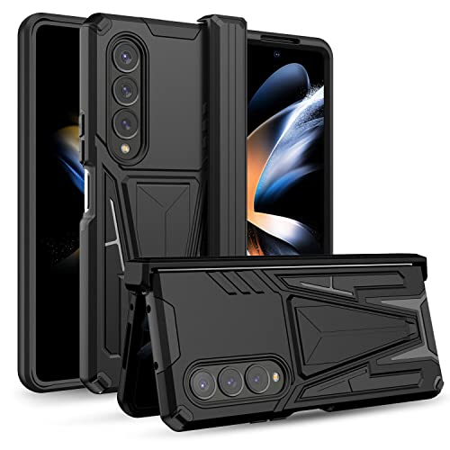 EAXER for Samsung Galaxy Z Fold 4 Case, Shockproof Heavy Duty Case Built-in Kickstand Hybrid Stand Hinge Protection Cover (Black)