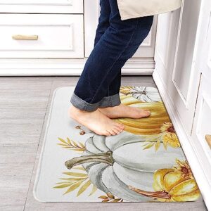 Chees D Zone Indoor Door Mat,Fall Thanksgiving Pumpkin White Soft Non-Slip Absorbent Kitchen Rug,Gold Leaves Sunflower Plant Floor Mat Entrance Rugs for Bedroom Living Room 16x24In