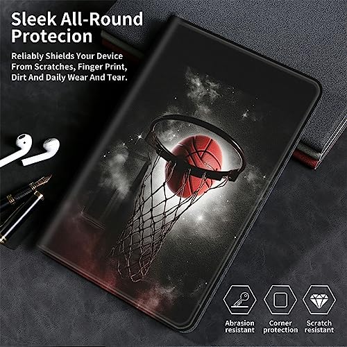 BFSEROBJ Case for All-New Fire 7 Tablet Case 7" 12th Generation 2022 Release Lightweight Smart Case PU Leather Adjustable Stand Protective Cover with Auto Wake/Sleep - Basketball in Galaxy