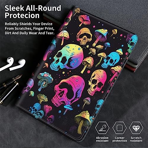 BFSEROBJ Case for Kindle Fire 7 Tablet case 2019/2017 Release 9th/7th Generation Lightweight Smart Case PU Leather Adjustable Stand Protective Cover with Auto Wake/Sleep - Mushroom and Skull