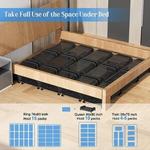 Under Bed Storage with Wheels and Lids, Rolling Underbed Storage Containers, Metal Under the Bed Shoe Storage Organizer with Bag Cover, Under Bed Storage Drawer Bins for Clothes Shoes(2 Pack Black)