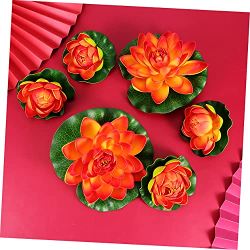 DECHOUS 6pcs White Lantern White Decorations Home Decoration Pool Decorations Artificial Floating Lilly Pads Red Artificial Flower Fake Plant Water Lily Betta Fish Aquatic Plants