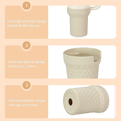 GardTok Silicone Boot Cover for Stanley Cup Accessories,Silicone Water Bottle Sleeve for Stanley Quencher H2.0 and Quencher Adventure Tumbler 40 oz Cup - Water Bottle Cover (Cream, 40oz)