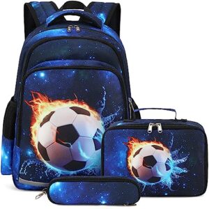 camtop school backpack for kids, boys soccer backpacks with lunch box football bookbag set for kindergarten elementary (age 3-10)